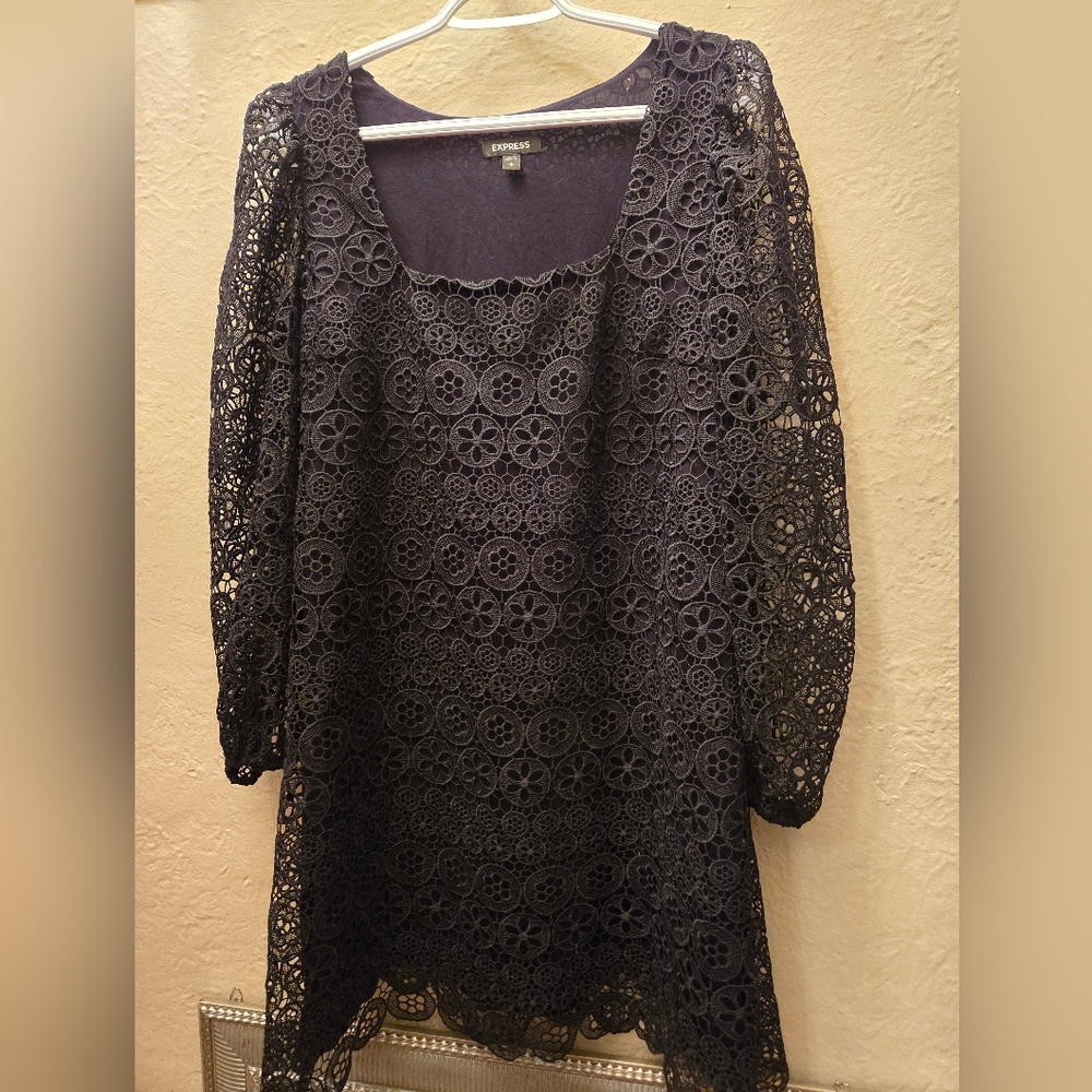 Express Black Lace Midi Dress • Square Neck • NWT